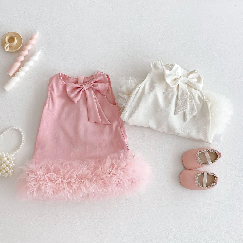 Girl Bow Princess Dress Summer Baby Girl Mesh Skirt Children Dress