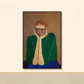 Artistic depiction of a figure with hands on face against a plain background, Obroi
