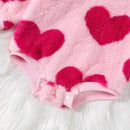 Winter Warm Bodysuits For Baby Girls Fuzzy Rompers Infant Heart Round Neck Long Sleeve Playsuits Jumpsuits