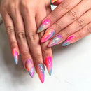 24Pcs Mid-length Almond Full Cover Nails Tips Star with Design Nails Art Detachable Finished Press on False Nails