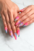 24Pcs Mid-length Almond Full Cover Nails Tips Star with Design Nails Art Detachable Finished Press on False Nails
