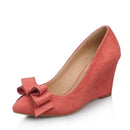 Casual Wedge Shoes For Women Wedge Pumps Pointed Toe Flock Sweet Bow Office Wedding Shoes Spring Autumn