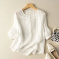 Women's T Shirt Casual Summer Cotton Linen Solid Loose Blouse