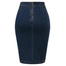 Women Jean Skirt With Belt High Waist Ruched Front Bodycon Skirt