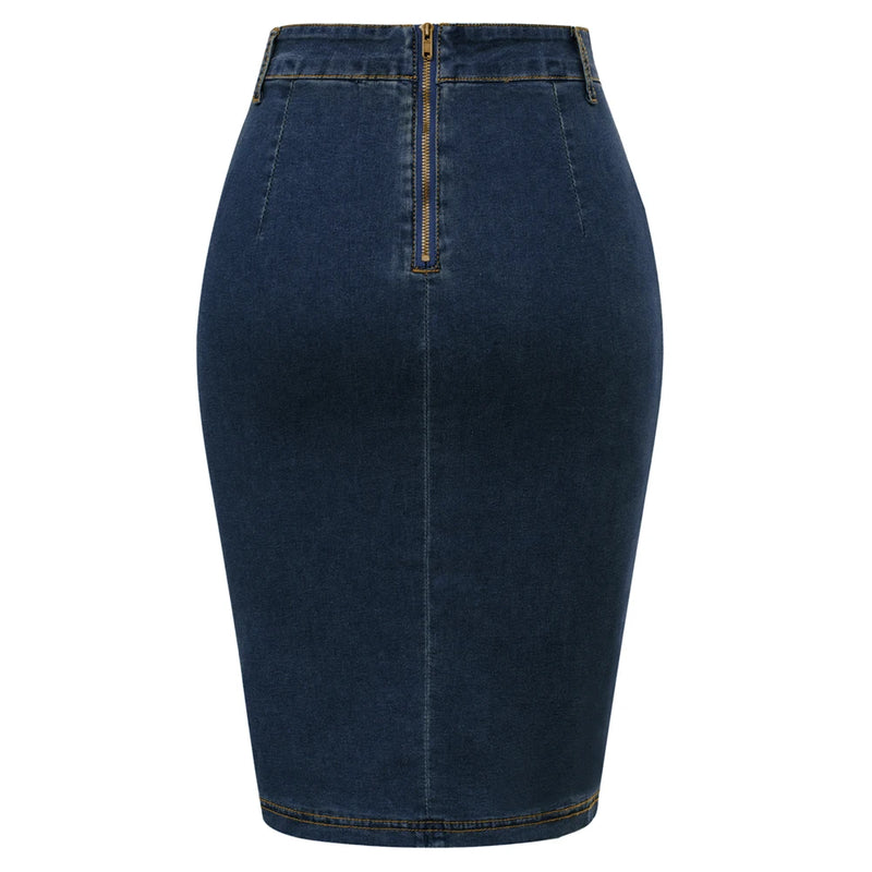 Women Jean Skirt With Belt High Waist Ruched Front Bodycon Skirt