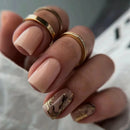 24pcs Pink French Cat Eye Short Square Press on Nails Bright Golden Lines Nail Artificial Nail Set