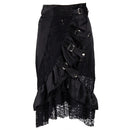 Black Satin & Lace Floral Ruffles Steampunk Skirt Burlesque Vintage Sexy Skirts Womens Gothic Clothing