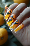 Orange Press on Nails Coffin Orange Press on Nails with Jelly Glue Wearable Nail Tip Art Gradient Nails