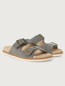 Mens Genuine Leather Slippers Summer Footwear Breathable Beach Shoes Buckle Nubuck Leather Slides