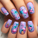 24pcs Press on Nails Art Short Square False Nail Set Flower Fake Nails Tip with Jelly Glue Manicure