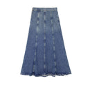 Denim Long Skirt Women Casual Wide Long Skirt Chic Lady Female Clothing