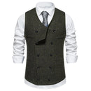 Vintage Men Waistcoat Double Breasted Tweed Elegant Para Business Party Dress Mens Suits Vest