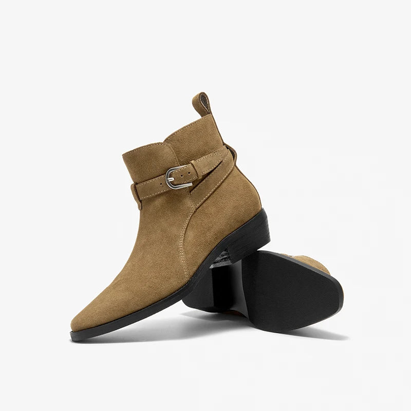 Ankle Boots Women Leather Pointed Toe Zipper Western Boots Casual Ladies Shoes Handmade