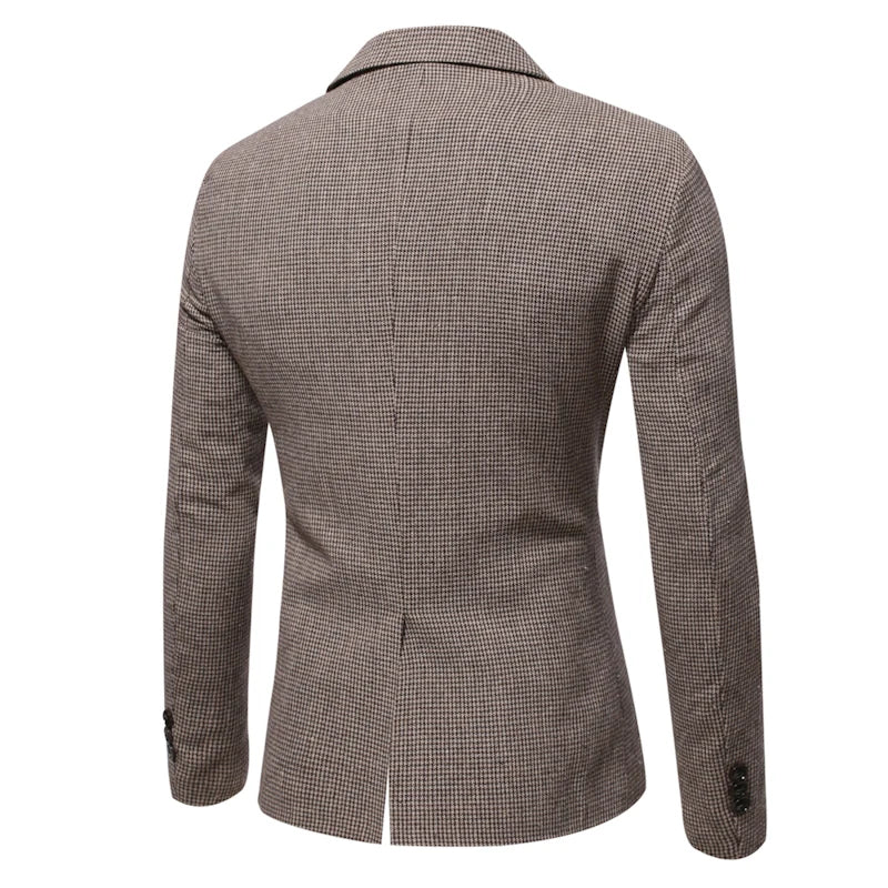 Elegant Men Suits Jackets Vintage Double Breasted Plaid Dress Coat for Men Formal Blazers