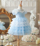 Baby Summer Girls Boutique Sequined Mesh Dress Princess Kids Sweet Blue Party Dress