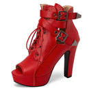 Ladies Shoes Open Toe Thick Heels 12cm Lace Up Buckles Platform 3cm Women Sandals Party