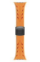 Orange watch strap with black buckle on a white background, Obroi