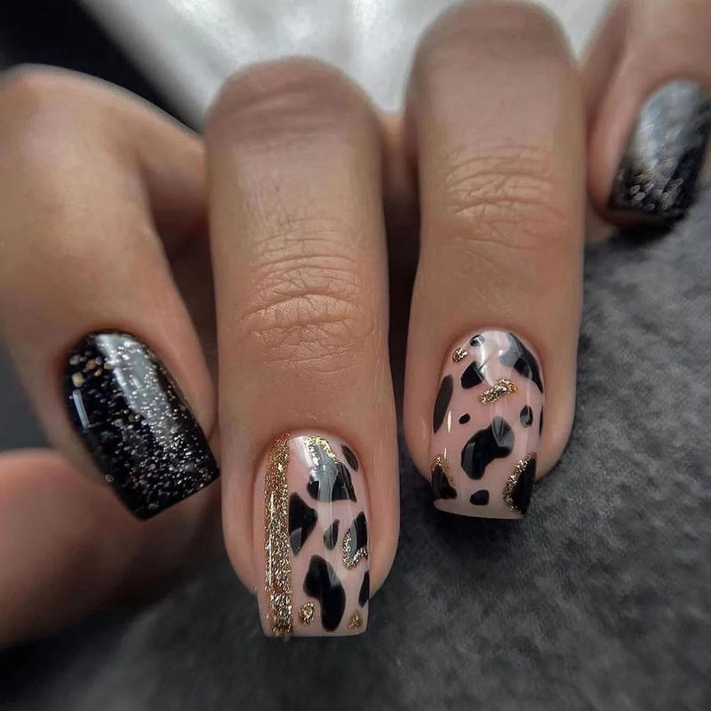 Leaves Nail Art Jade White Square Fake Nails Detachable Finished False Nails Press on Nails