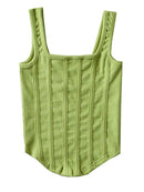 Women Green Irregular Shaped Tank Tops Square Collar Sleeveless Personality Fashion Tide Spring Summer