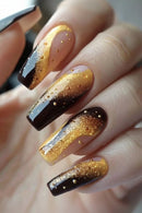 24Pcs Simple Black Golden Glitter Press on Nails Wearable French Manicure Tips Full Cover Gradient Nails
