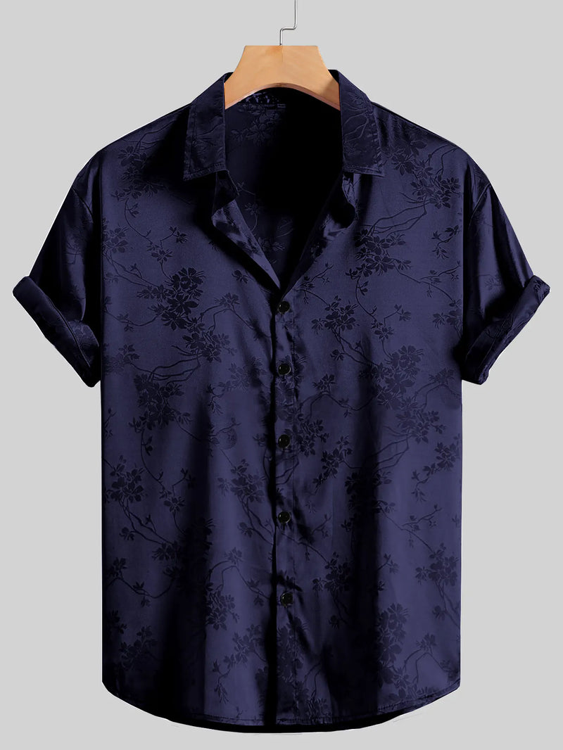 Men's Embroidered Shirt  Short Sleeve Shirt Casual Summer Beach Button Down Shirts