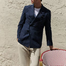 ﻿ Blazer Casual Suit Stripe Double Breasted Jacket Prom Elegant Smoking Slim Retro Fit Suit Coat Blazer for Men