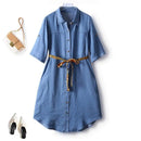 Denim Blue Dresses Women Summer Thin Single Breasted Cardigan Drape Female Dress