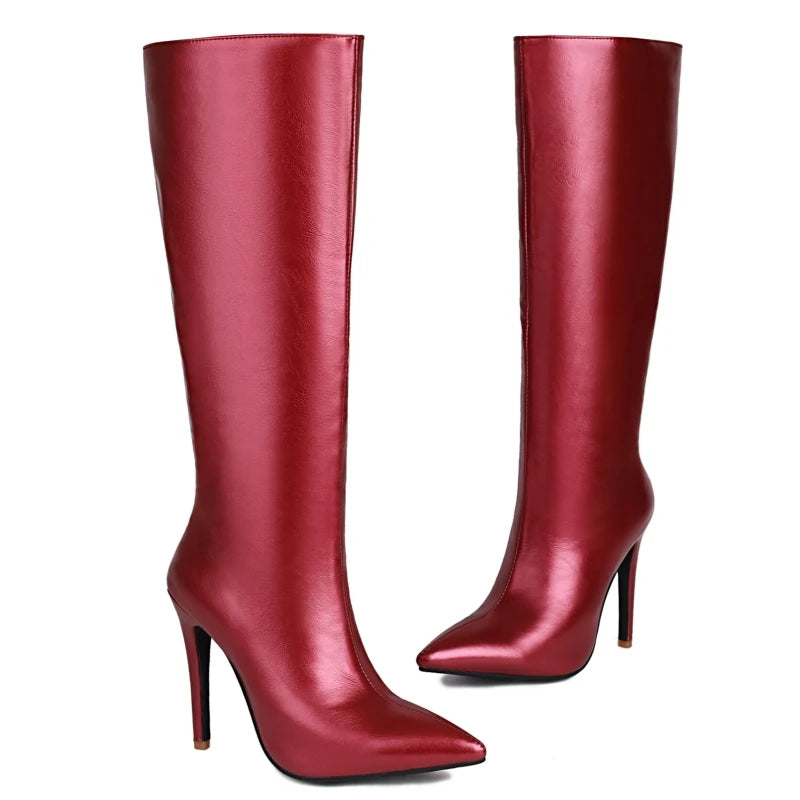 Elegant Knee High Boots Women Patent Winter Autumn Point High Boot Female Heels Long Party Shoes