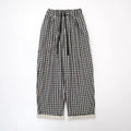 Women's Spring Cotton Plaided Pants Female Elastic Waist Loose Casual Ankle Length Straight Trousers