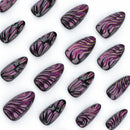 24pcs Black Purple Cat Eye Fake Nails Butterfly Water Drops Press on Nails Cool Punk False Nails