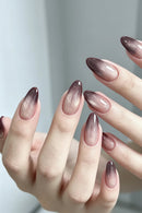 24Pcs Almond Press on Nails Purple Gradient Design Nail Full Cover Simple Detachable Nails Tips