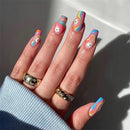 24Pcs/Set New Oval Press on Nails Patch Wearable Nail Tips Cute Cartoon Acrylic Nails Full Coverage False Nails Art