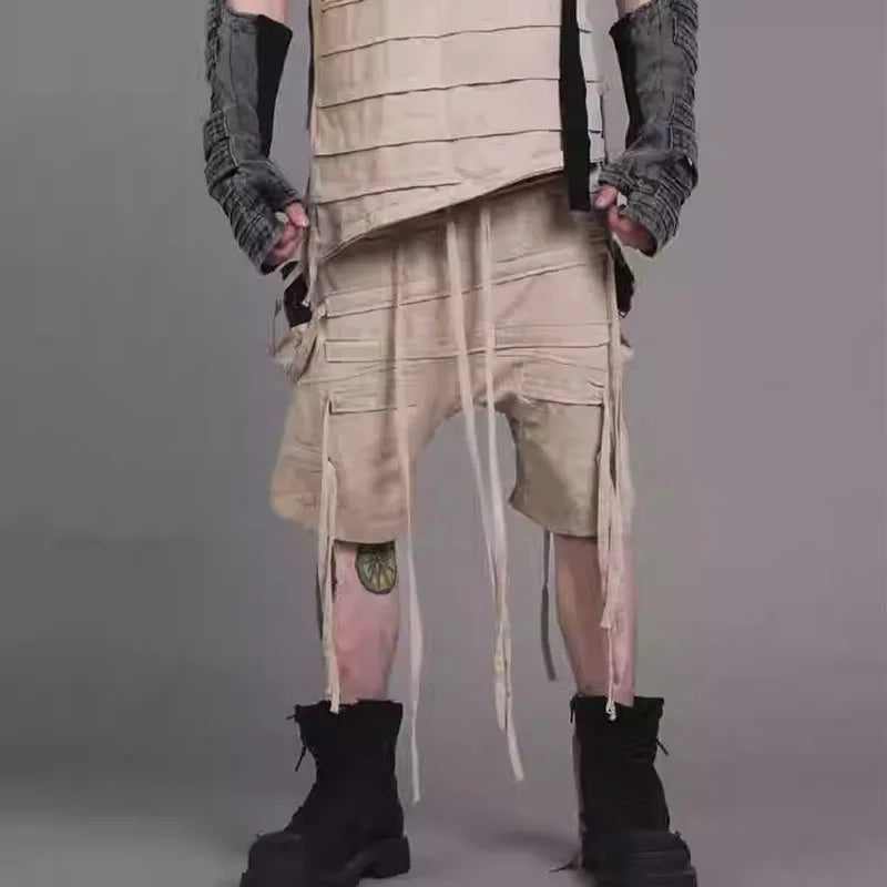 Cotton Asymmetric Strap Shorts Men Stereoscopic Cut Casual Shorts