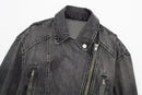 Cropped Locomotive style denim Jacket Coat Vintage Long Sleeve Female Outerwear Chic Overshirt
