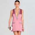 Elegant Women Luxury Formal Rhinestone Mini Dress Evening Ladies Spring Summer