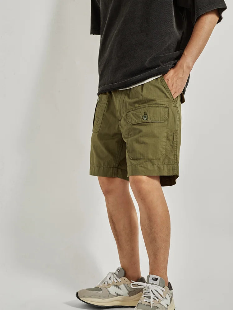 Summer American Retro Woven Cargo Shorts Men's Cotton Washed Multi-pocket Loose Casual Straight