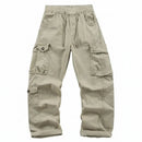 Spring Summer Men's Cotton Cargo Long Pants Retro Straight Loose Casual Trousers