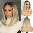18 Inch 6X4 Lace Front Wig Ombre Ash Blonde Bob Glueless Wig for Women Daily Wear