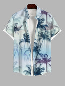 Couple Hawaiian Coconut Tree Ombre Shirt Flare Tank Dress Holiday Couple Outfits