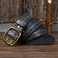 3.8CM Genuine Leather Double Needle Pin Buckle Luxury Thick Retro Leather Belt  Men's Jeans Belt