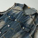 Denim Vest Men Moto Biker Jean Jacket Coat Casual Men’s Denim Waistcoat Ripped Streetwear