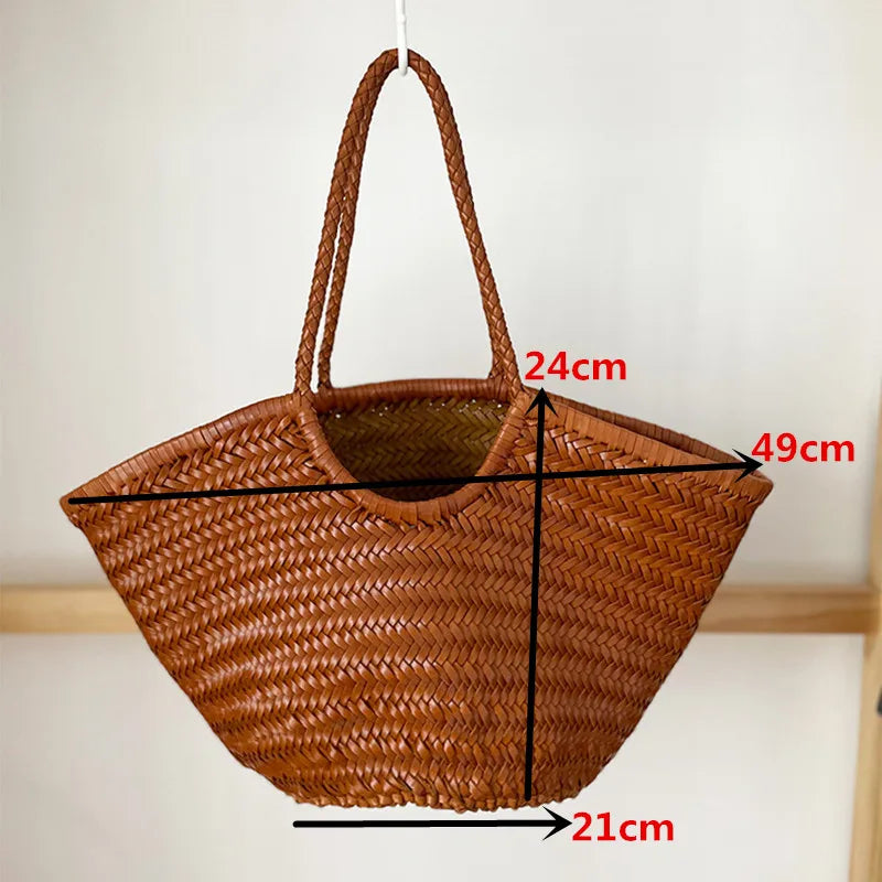 Bags head layer hand-woven women's large capacity leather one-shoulder women's Tote bag