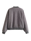 Women Grey Bomber Jacket Long Sleeve Zipper Female Autumn Winter Loose Casual Coats