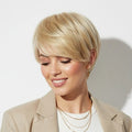 Short Bob Wig Human Hair Blonde Straight Wig with Bangs Layered Pixie Cut Wig Full Cap for Women