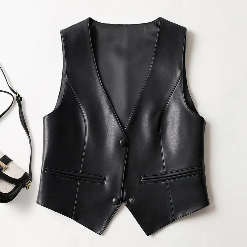 Autumn Split Vest Jacket Women Short Casual Ladies Sleeveless V-neck Waistcoat Tops