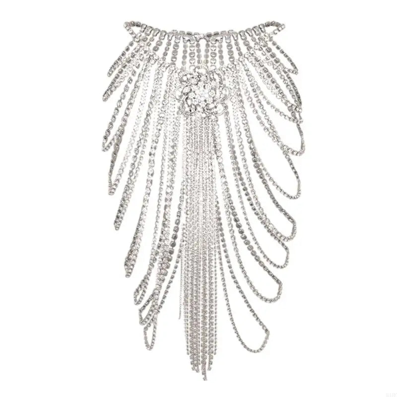 Silver necklace with fringe on a white background, Obroi
