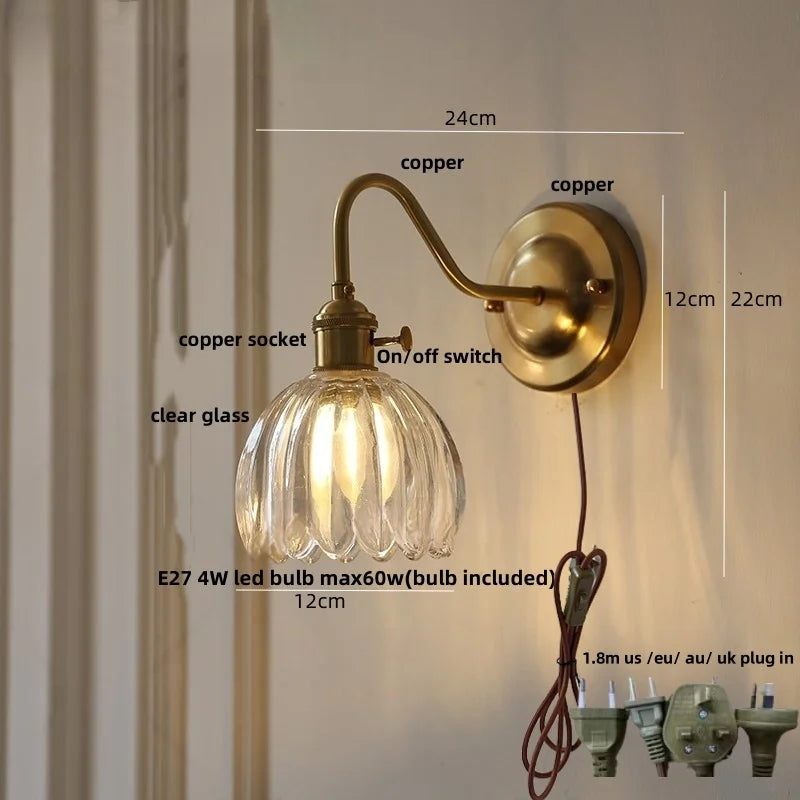 Wall Lights Dining Room Kitchen Nordic Modern Glass Copper Knob Switch Wandlamp