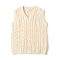 Cream-colored cable knit sweater vest on a white background, Obroi