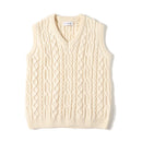 Cream-colored cable knit sweater vest on a white background, Obroi
