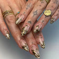 24pcs Gold Baroque False Nails Patch French Gold Star Nail Almond Wearable Girl Press on nail Tips Manicure Sets